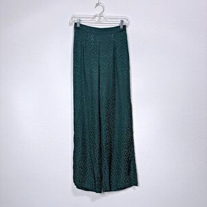 L*Space Harlow Leopard Wide Leg Satin Pant Green Women 4